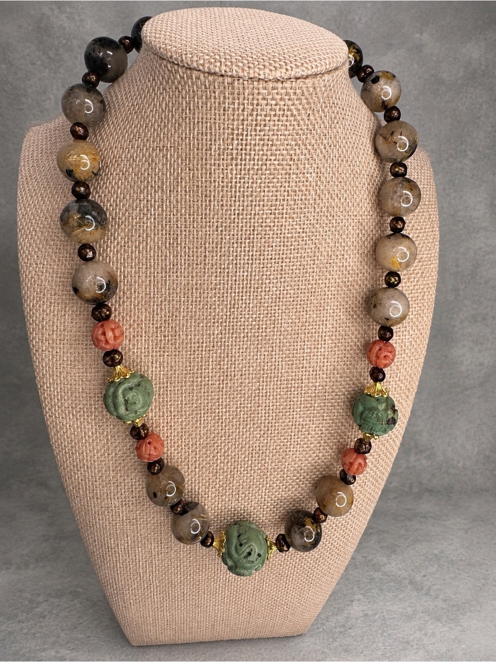 Handcrafted with rare beads vintage beads, faceted pearls, rutiliated quartz